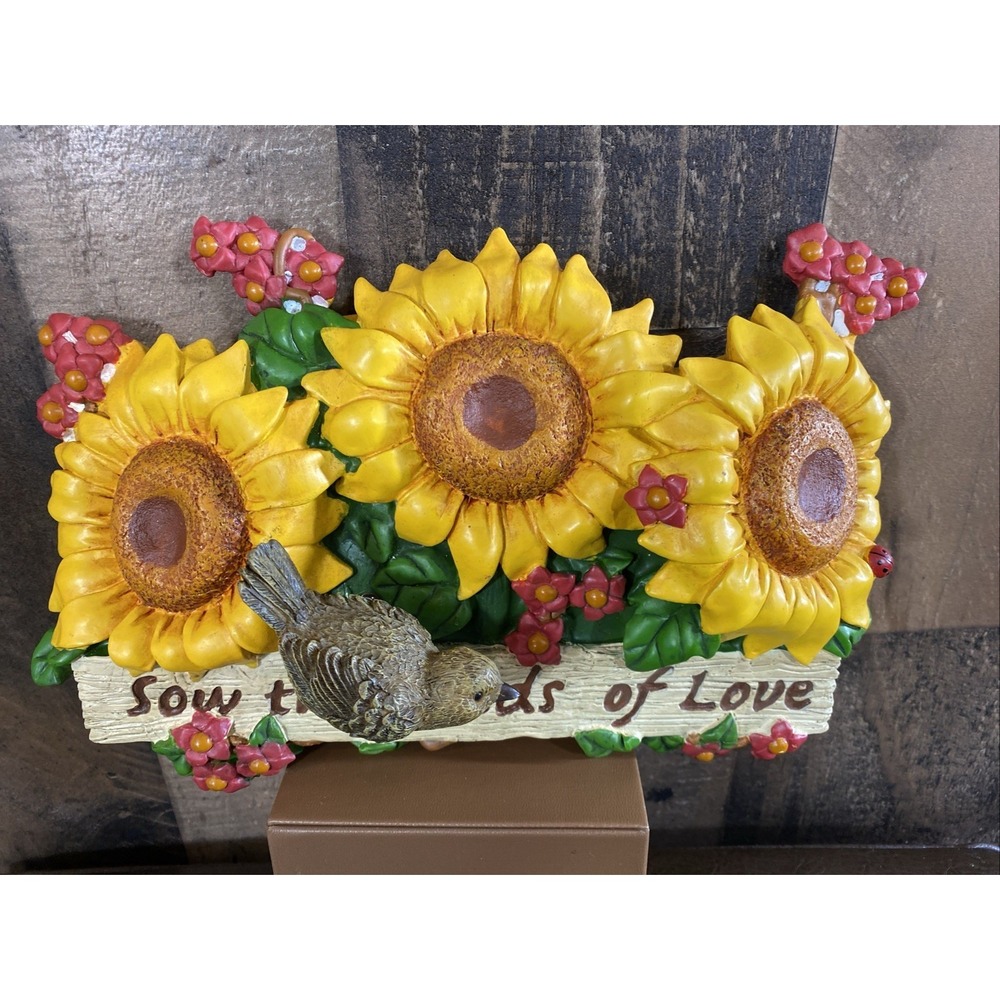 Sunflower Resin Wall Plaque W/‎ Moving Bird On Spring "Sow The Seeds Of Love"